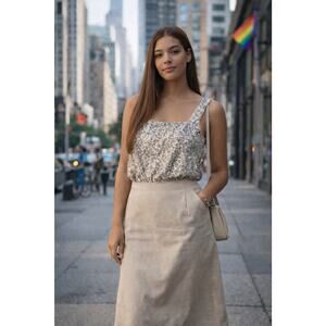 BCBG Generation Metallic Sequin Bodysuit Square Neck Sleeveless Party Glam Sz M